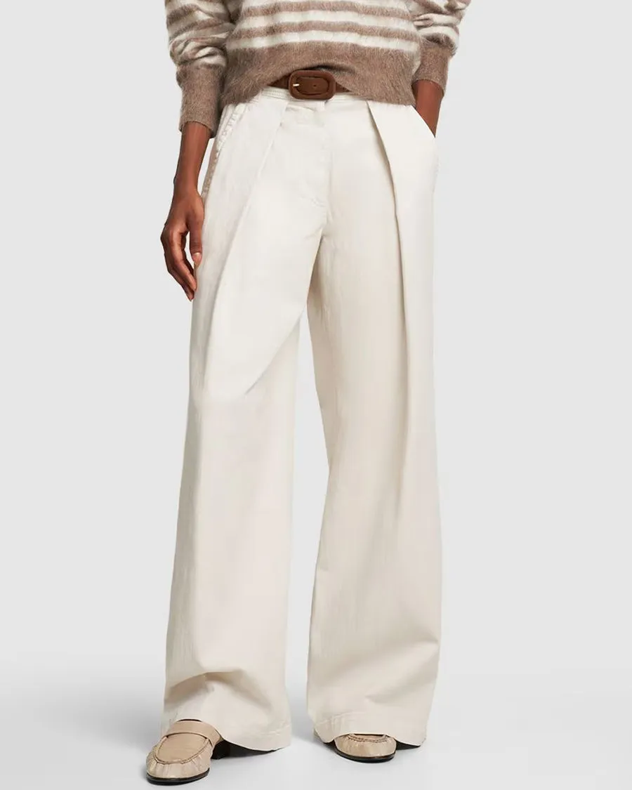 Warm White Contrast Stitch Wide Leg Pant