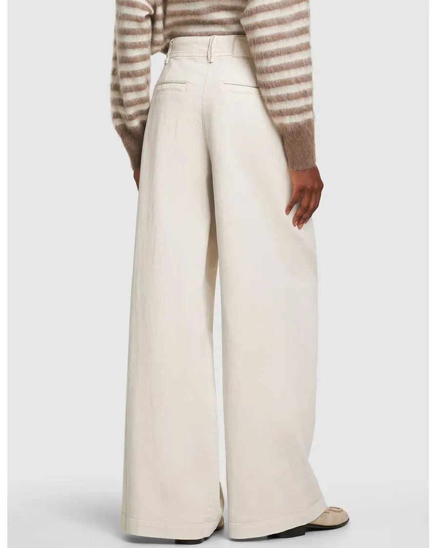 Warm White Contrast Stitch Wide Leg Pant