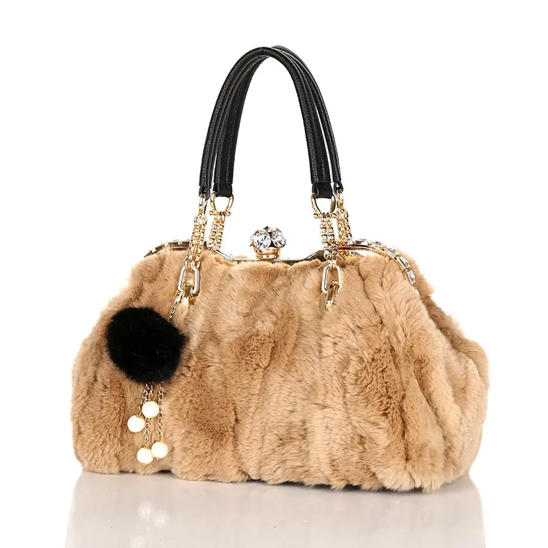 Women's Winter Real Rabbit Fur Leisure Shoulder Messenger Handbag