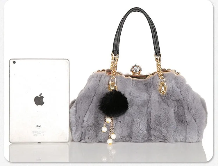 Women's Winter Real Rabbit Fur Leisure Shoulder Messenger Handbag