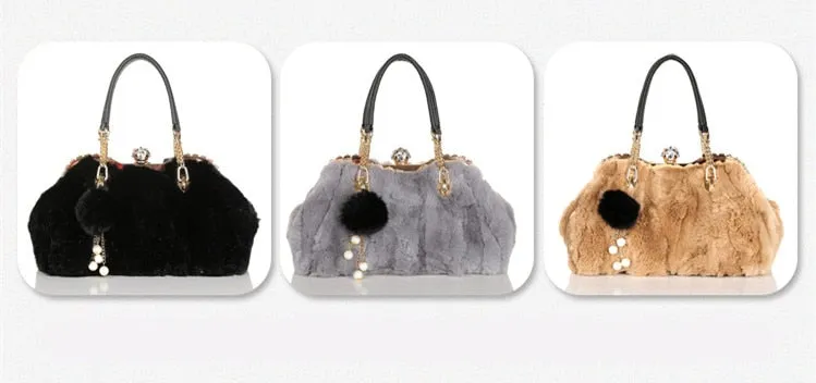 Women's Winter Real Rabbit Fur Leisure Shoulder Messenger Handbag