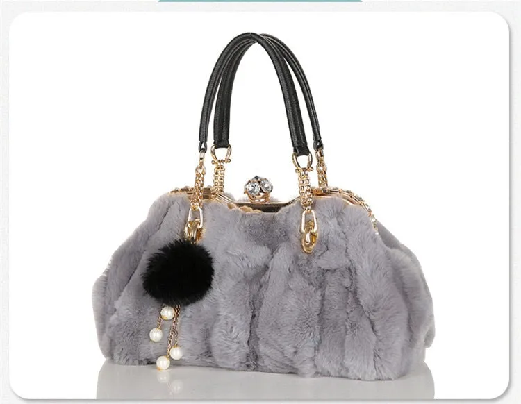 Women's Winter Real Rabbit Fur Leisure Shoulder Messenger Handbag