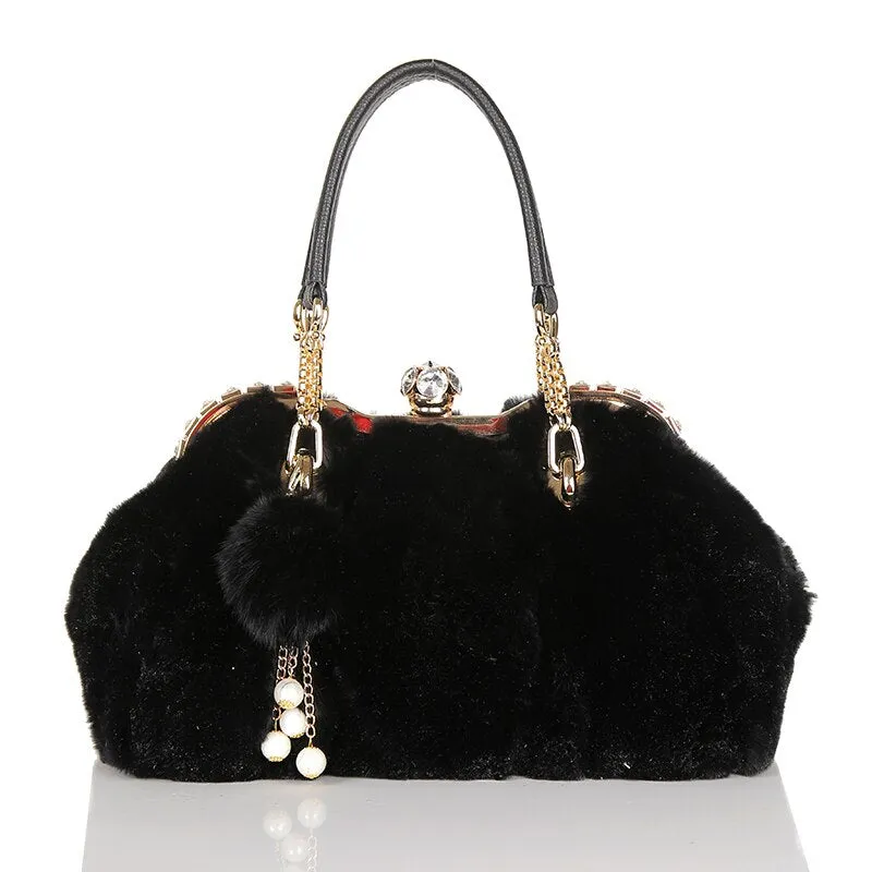 Women's Winter Real Rabbit Fur Leisure Shoulder Messenger Handbag