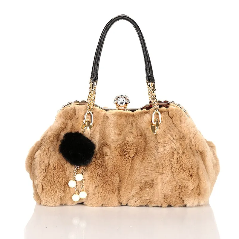 Women's Winter Real Rabbit Fur Leisure Shoulder Messenger Handbag