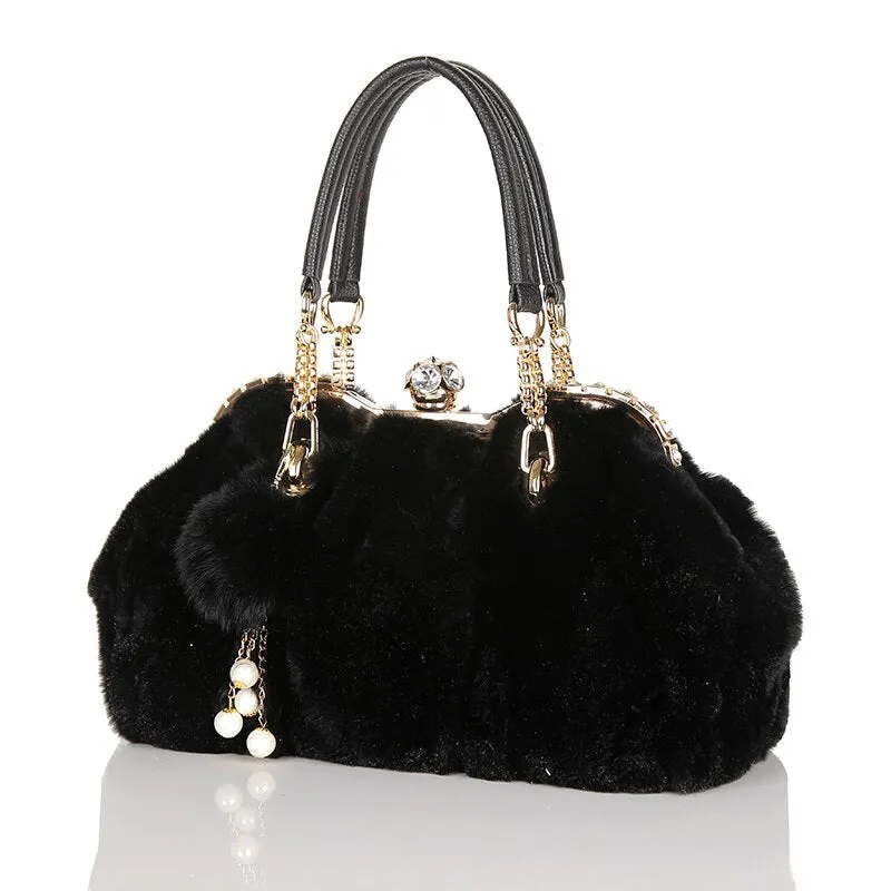 Women's Winter Real Rabbit Fur Leisure Shoulder Messenger Handbag