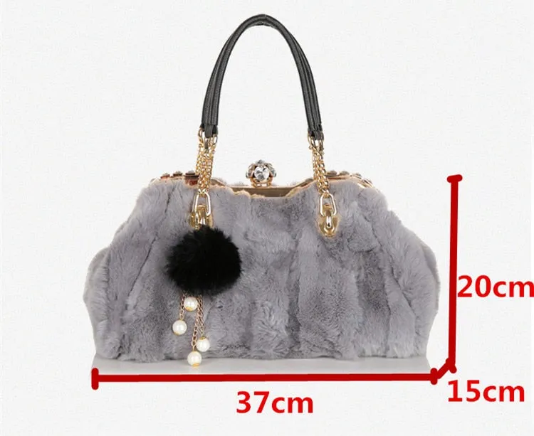 Women's Winter Real Rabbit Fur Leisure Shoulder Messenger Handbag